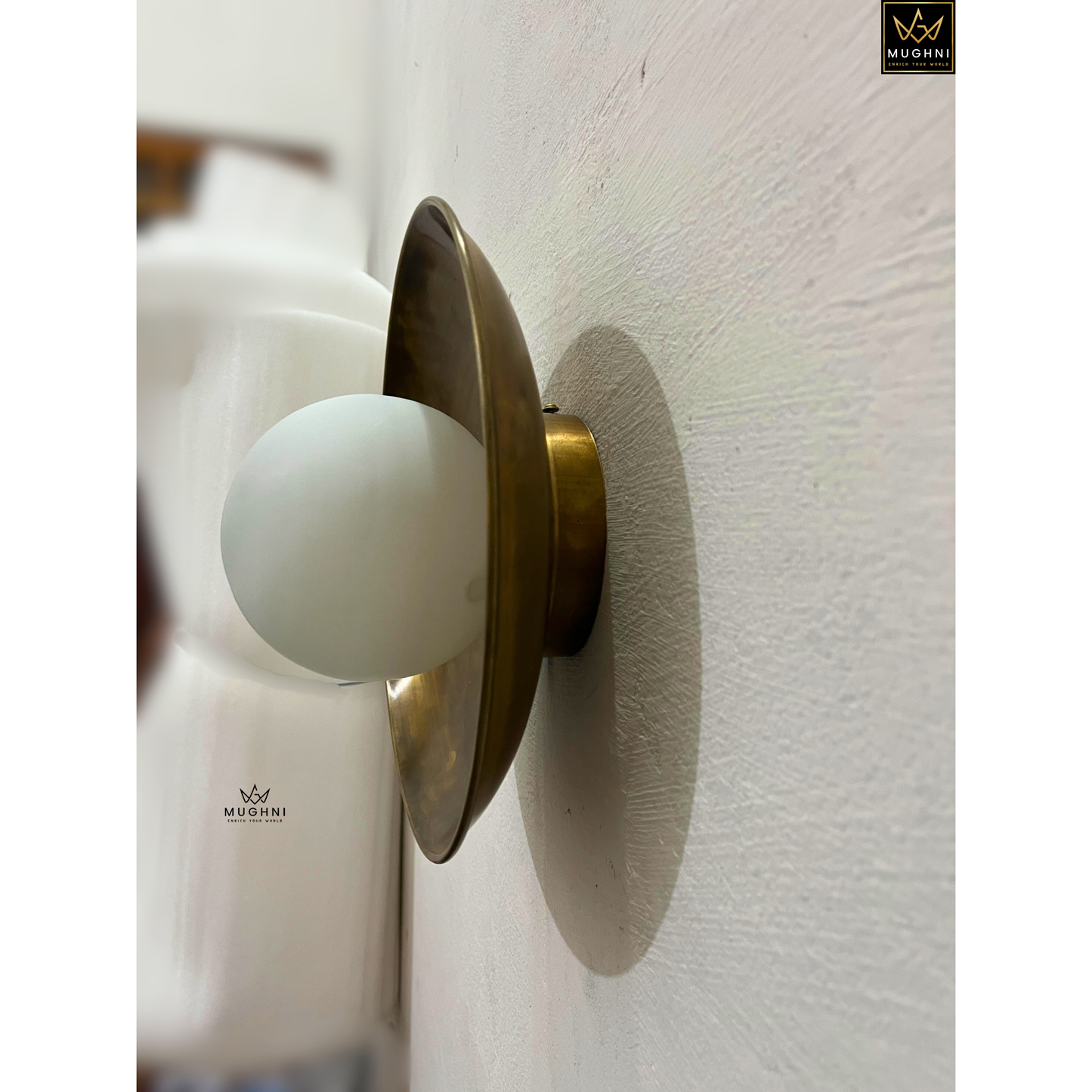 Antique Brass Wall Sconce with Frosted Glass Globe – Vintage Wall Lamp | Mughni Lighting