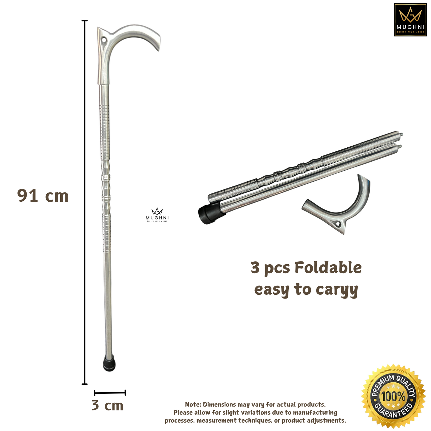 Foldable Silver Walking Cane | Lightweight Aluminum Portable Aid