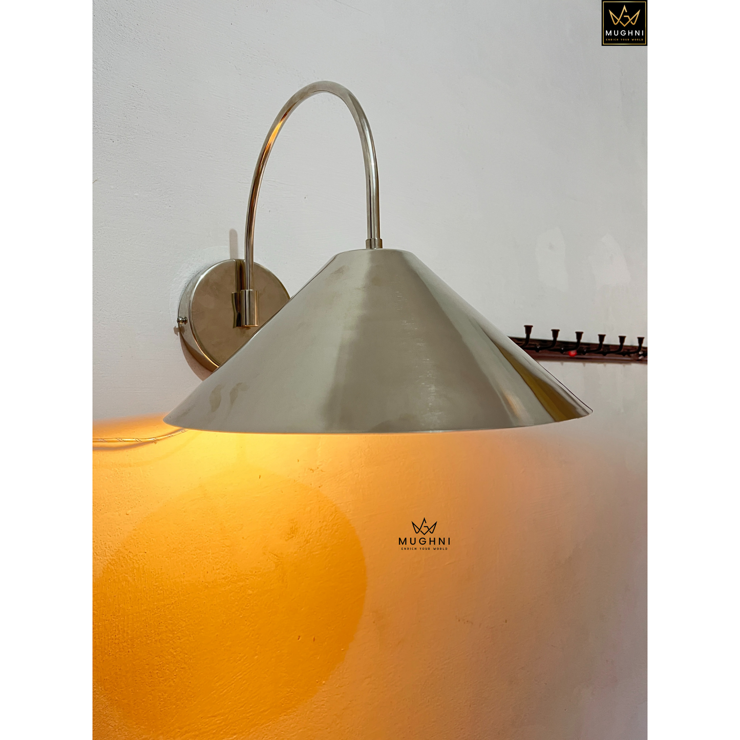 Mid-Century Modern Metal Wall Sconce with Cone Shade – Chrome Wall Lamp | Mughni Lighting