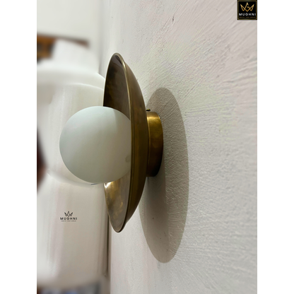 Antique Brass Wall Sconce with Frosted Glass Globe – Vintage Wall Lamp | Mughni Lighting