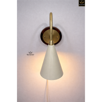 Mid Century Brass Wall Sconce Wooden Backplate Modern Italian Style Wall Lamp