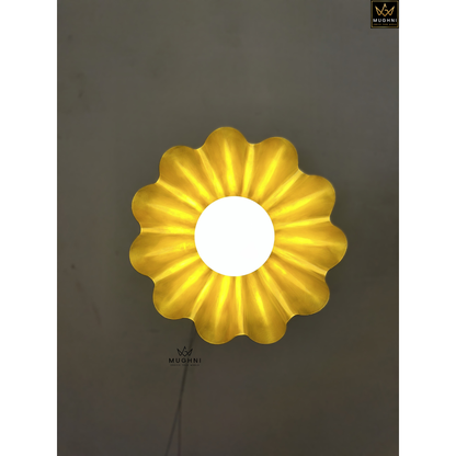 Brass Floral Wall Sconce with Frosted Globe – Art Deco Petal Wall Light | Mughni Lighting