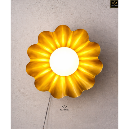 Brass Floral Wall Sconce with Frosted Globe – Art Deco Petal Wall Light | Mughni Lighting