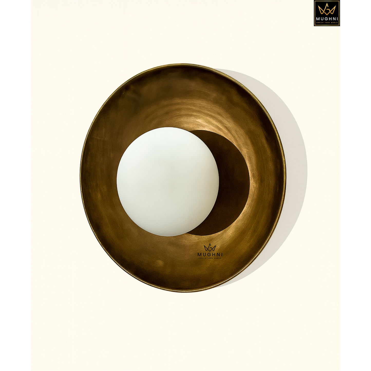 Antique Brass Wall Sconce with Frosted Glass Globe – Vintage Wall Lamp | Mughni Lighting