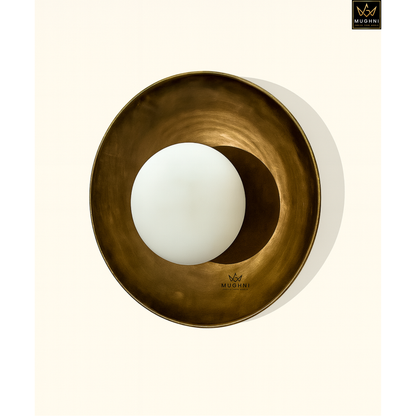 Antique Brass Wall Sconce with Frosted Glass Globe – Vintage Wall Lamp | Mughni Lighting