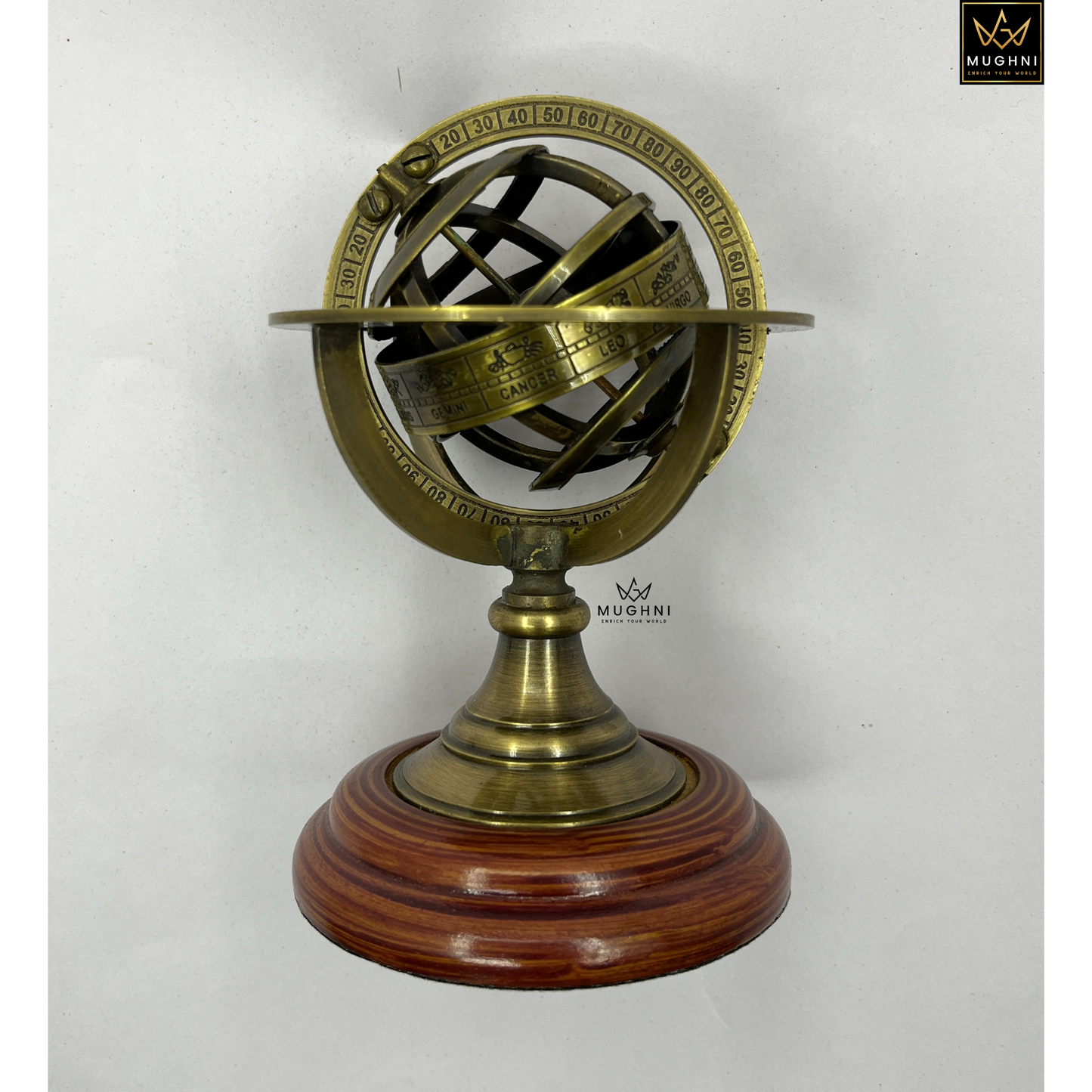 Brass Armillary Sphere: 5" Nautical Tabletop Decor with Wooden Base