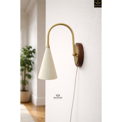 Mid Century Brass Wall Sconce Wooden Backplate Modern Italian Style Wall Lamp