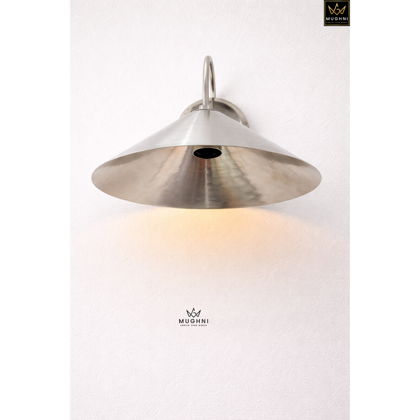 Mid-Century Modern Metal Wall Sconce with Cone Shade – Chrome Wall Lamp | Mughni Lighting