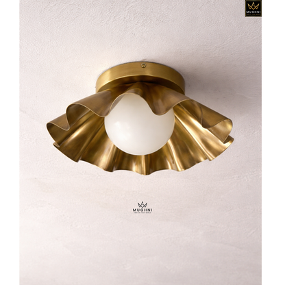 Brass Floral Wall Sconce with Frosted Globe – Art Deco Petal Wall Light | Mughni Lighting