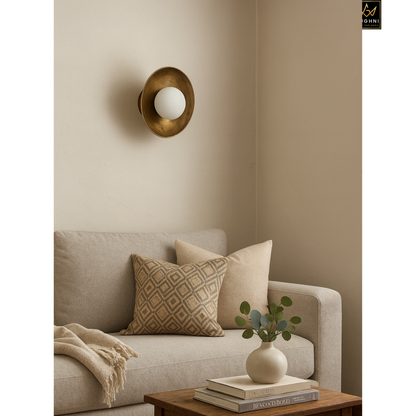 Antique Brass Wall Sconce with Frosted Glass Globe – Vintage Wall Lamp | Mughni Lighting