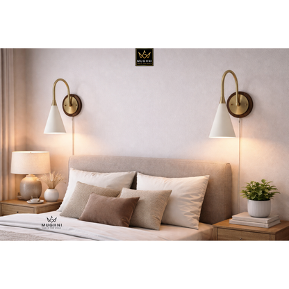 Mid Century Brass Wall Sconce Wooden Backplate Modern Italian Style Wall Lamp