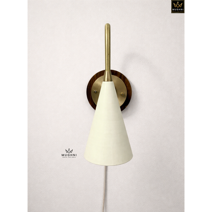 Mid Century Brass Wall Sconce Wooden Backplate Modern Italian Style Wall Lamp