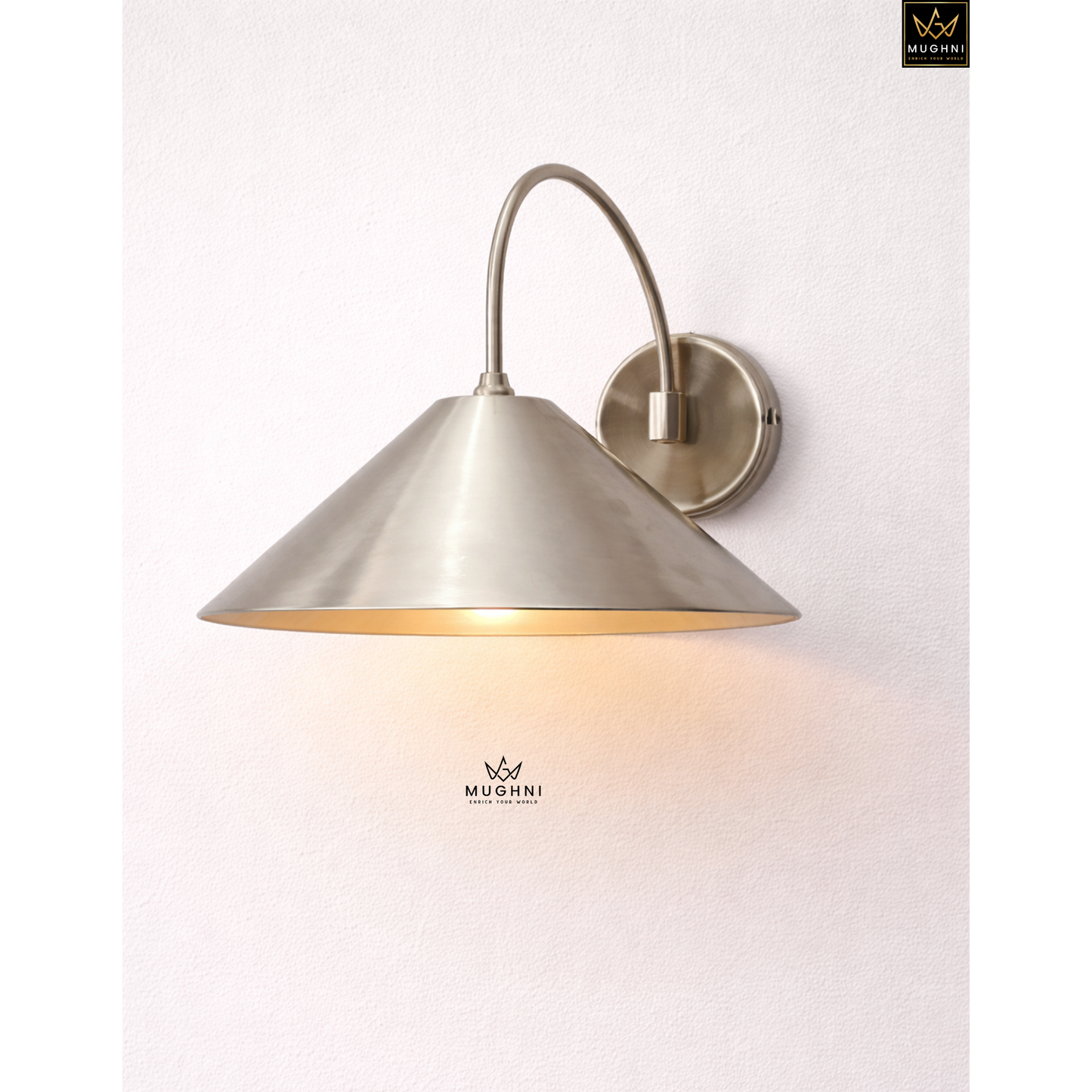 Mid-Century Modern Metal Wall Sconce with Cone Shade – Chrome Wall Lamp | Mughni Lighting