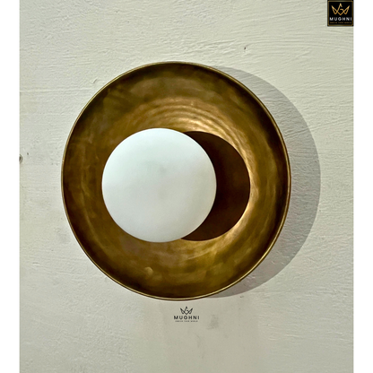 Antique Brass Wall Sconce with Frosted Glass Globe – Vintage Wall Lamp | Mughni Lighting