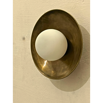 Antique Brass Wall Sconce with Frosted Glass Globe – Vintage Wall Lamp | Mughni Lighting