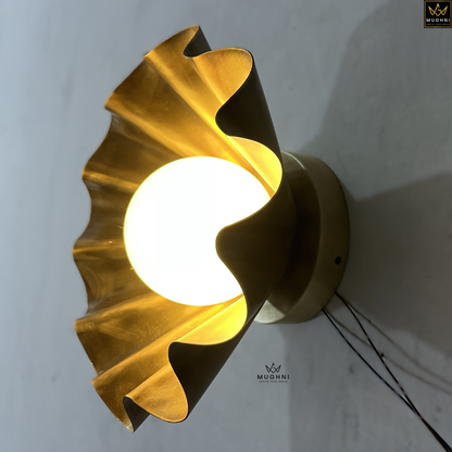 Brass Floral Wall Sconce with Frosted Globe – Art Deco Petal Wall Light | Mughni Lighting