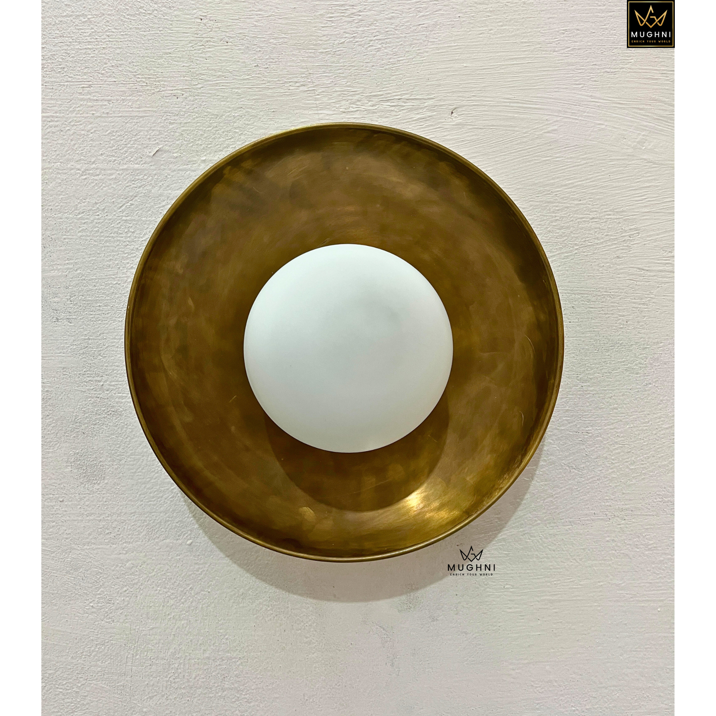 Antique Brass Wall Sconce with Frosted Glass Globe – Vintage Wall Lamp | Mughni Lighting