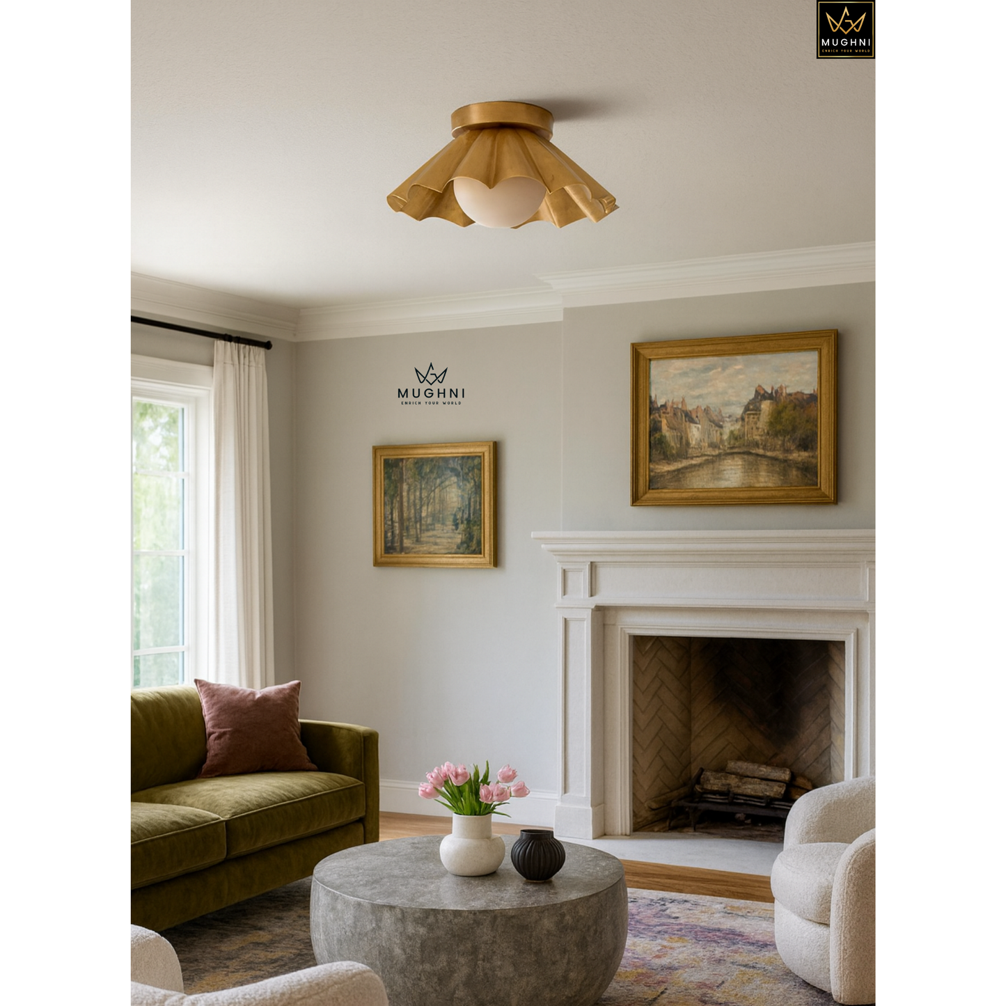 Brass Petal Flush Mount Ceiling Light