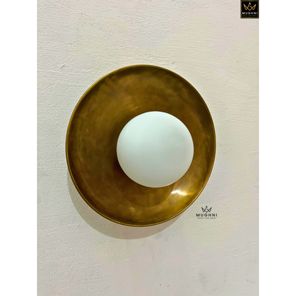 Antique Brass Wall Sconce with Frosted Glass Globe – Vintage Wall Lamp | Mughni Lighting