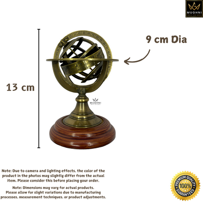 Brass Armillary Sphere: 5" Nautical Tabletop Decor with Wooden Base